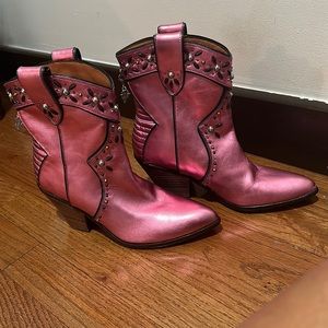Coach Pink Metallic Western Bootie Size 5.5